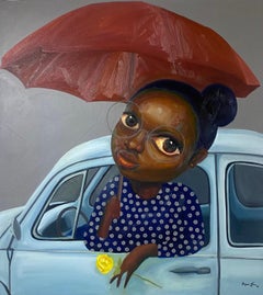 Come Rain - 21st Century, Contemporary, Figurative Neo-Expression, Car, Umbrella