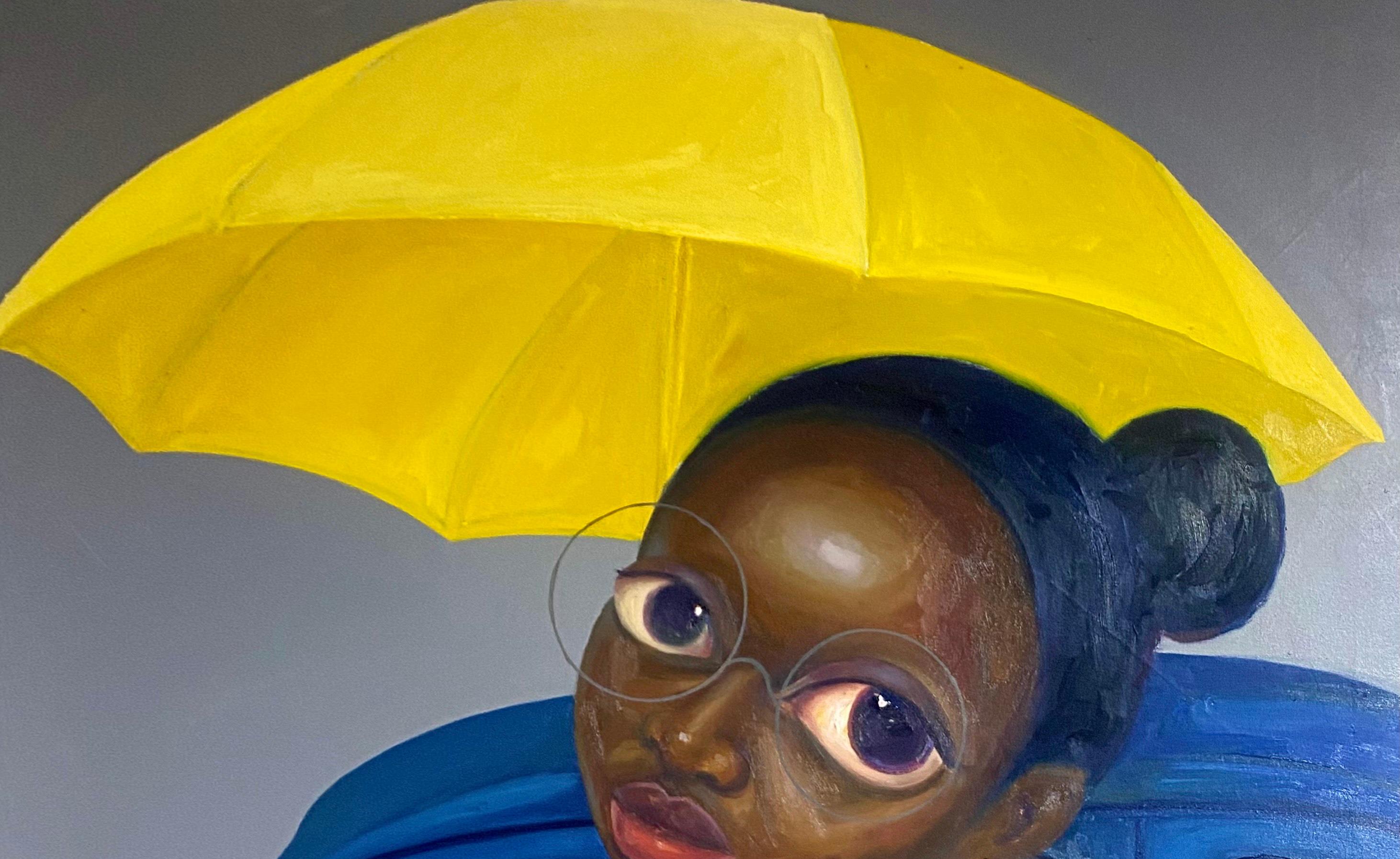 Come Shine -21. Jahrhundert, Zeitgenössisch, Figurativer Neo-Ausdruck, Auto, Regenschirm – Painting von Mayowa Esan