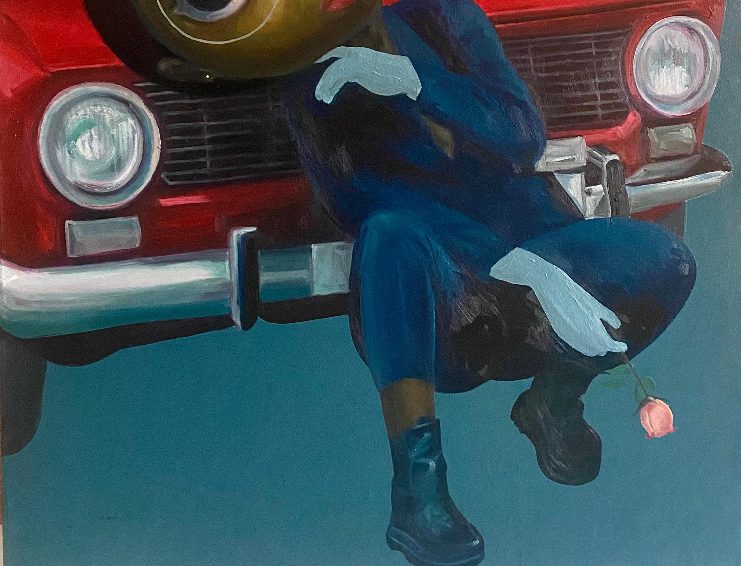 I've Been Here Before -21st Century, Contemporary, Figurative, Car, Africa Women - Black Portrait Painting by Mayowa Esan