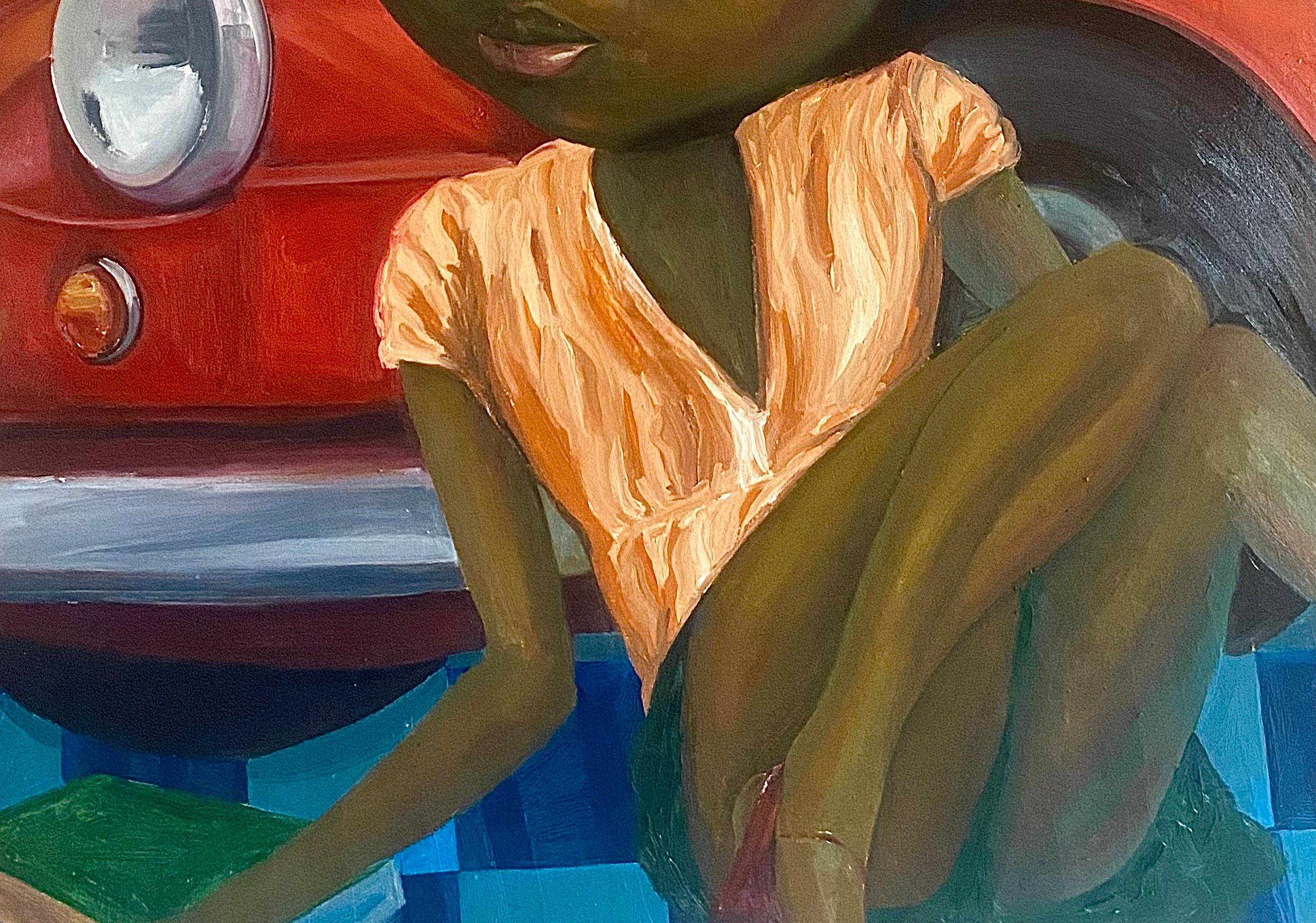 Read Me Like A Book - 21. Jahrhundert, Contemporary, Figurativ, Auto, Afrika, Frauen (Zeitgenössisch), Painting, von Mayowa Esan