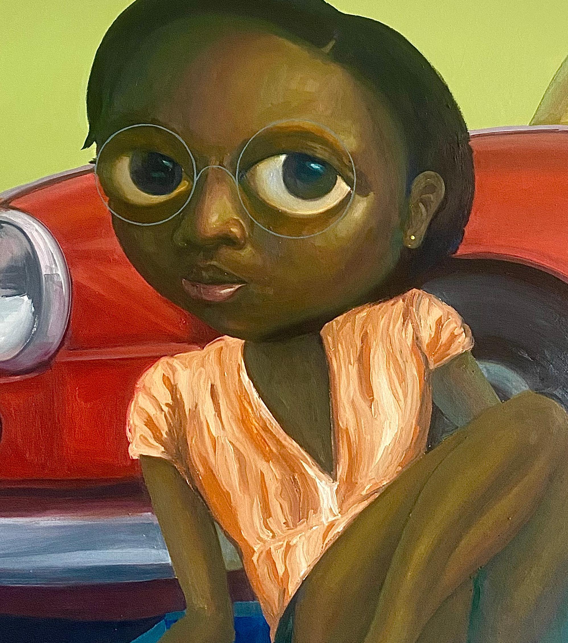 Read Me Like A Book - 21. Jahrhundert, Contemporary, Figurativ, Auto, Afrika, Frauen (Schwarz), Figurative Painting, von Mayowa Esan