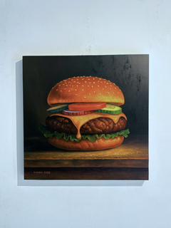 American Taste, Original Realism Still Life, 50 x 50 Oil on Board