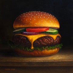 American Taste, Original Realism Still Life, 50 x 50 Oil on Board