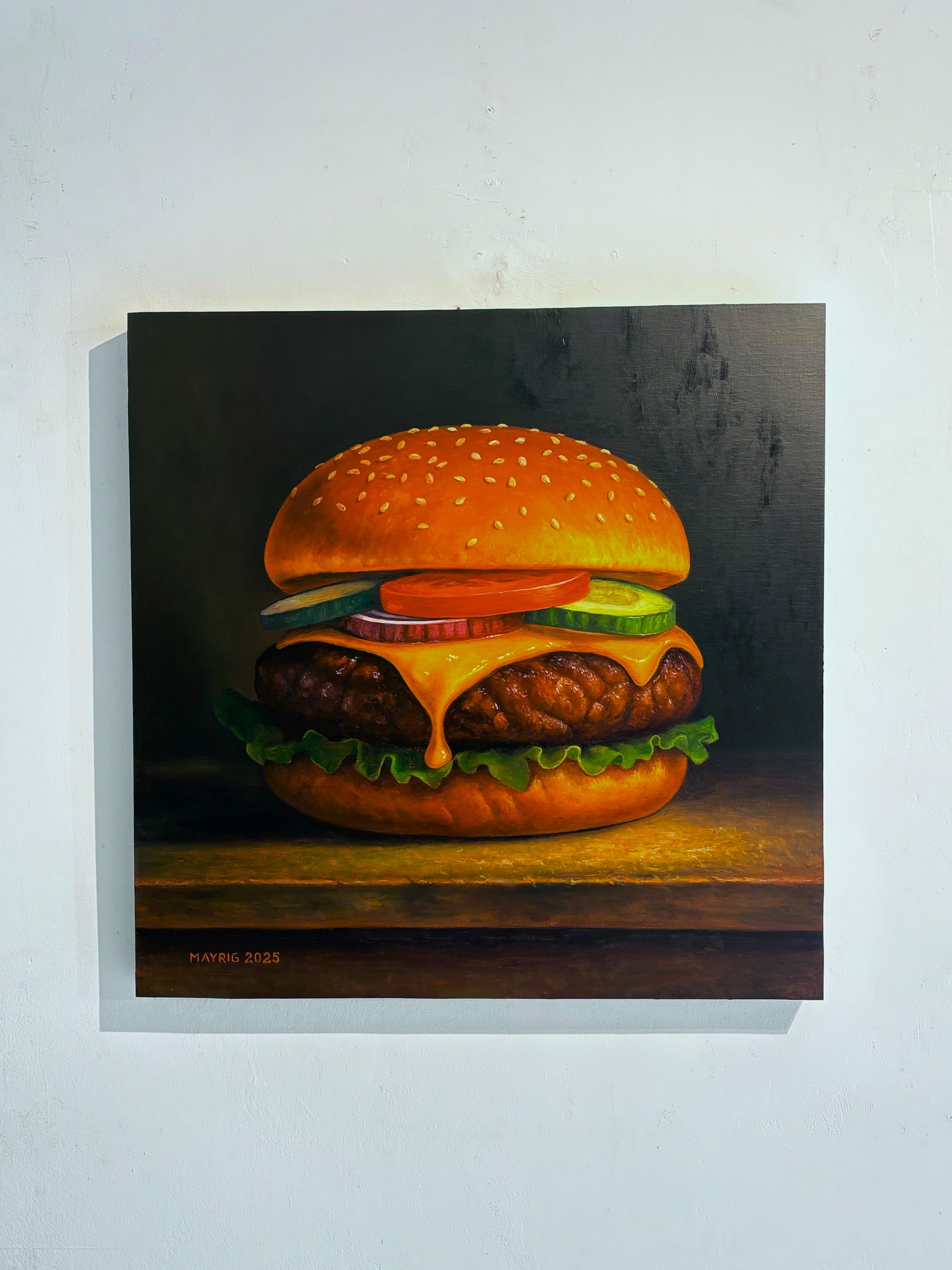 This exceptional artwork is currently on display and available for sale at Signet Contemporary Art Gallery and online. In American Taste, Mayrig Simonjan elevates an everyday icon into a work of art. A towering cheeseburger sits proudly at the