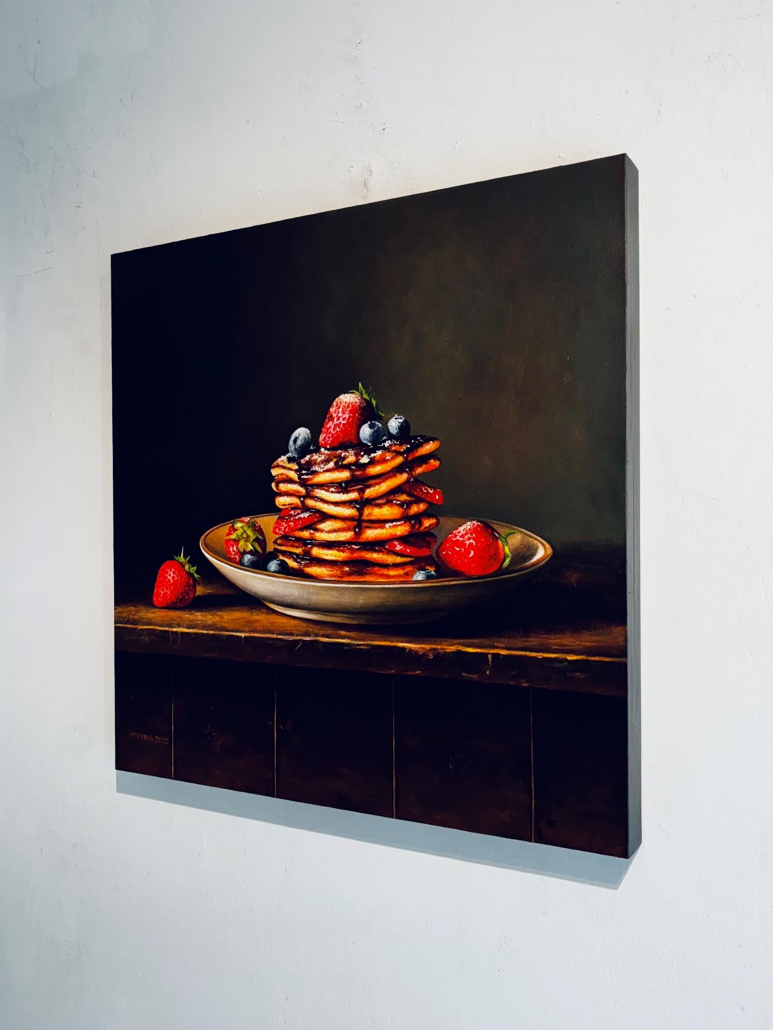 Breakfast Treat-original still life hyper realism oil painting-contemporary art - Black Still-Life Painting by Mayrig Simonjan
