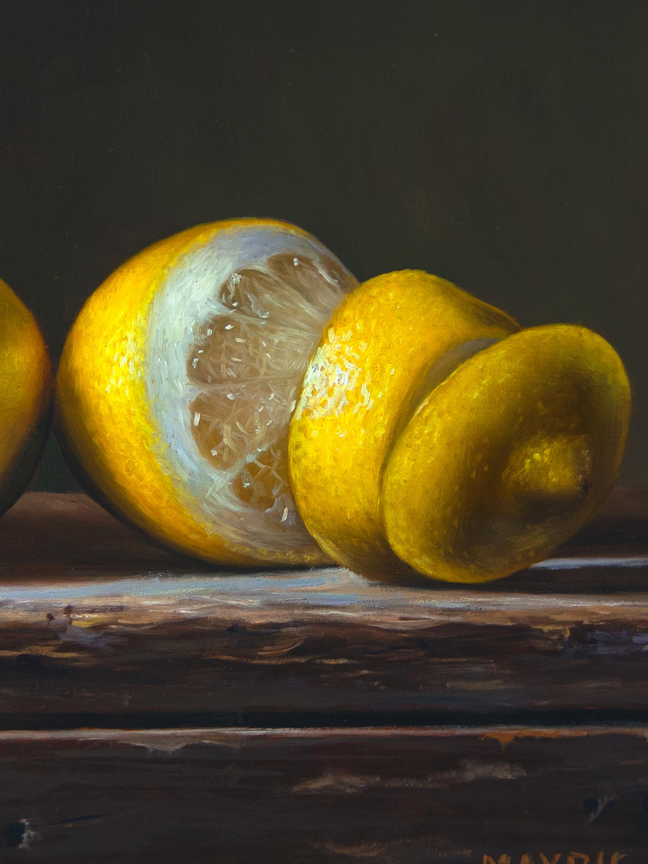 Fresh and Peeled - nature morte originale, peinture impressionniste - art contemporain - Noir Still-Life Painting par Mayrig Simonjan