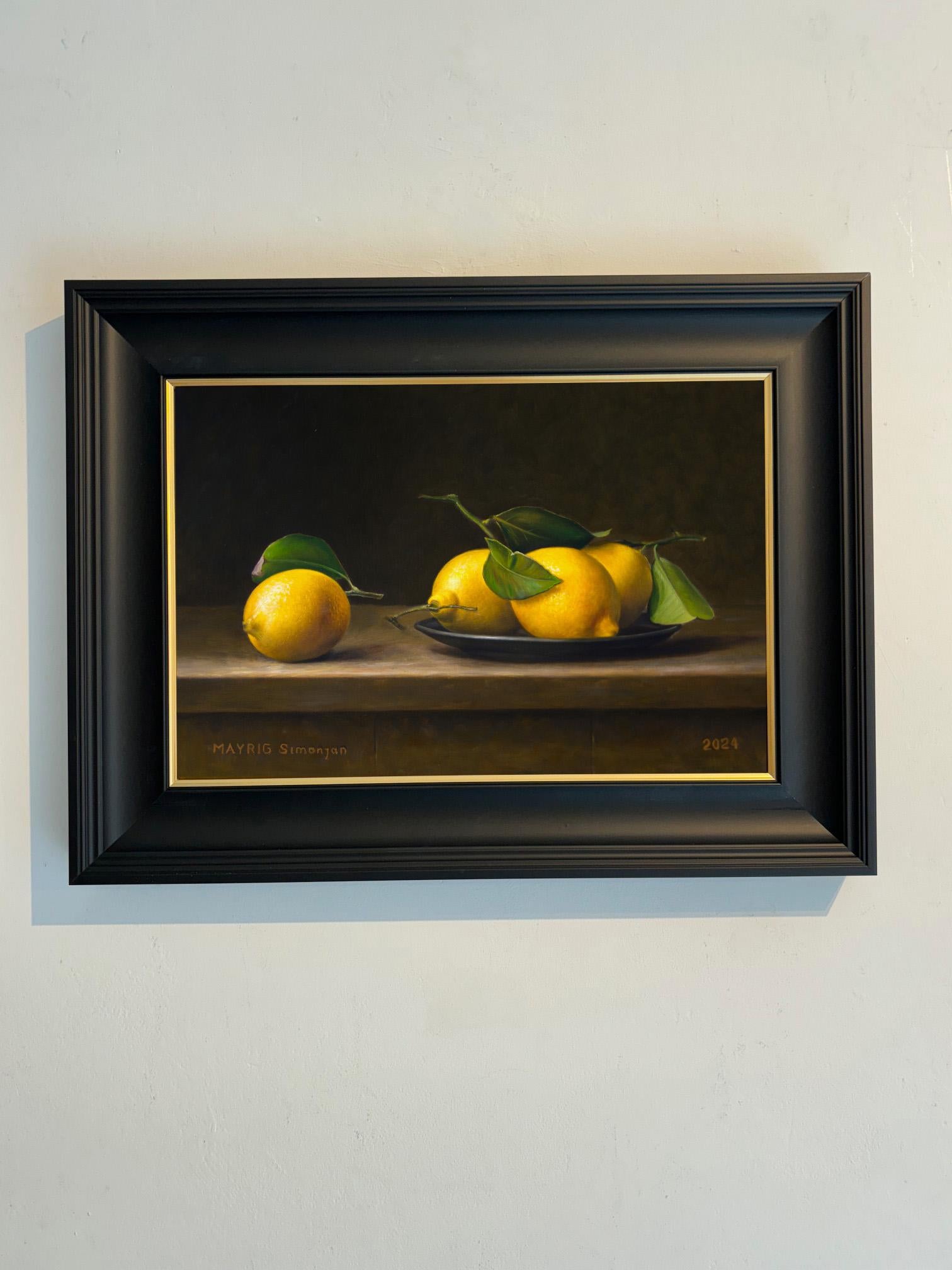 Frische, saftige Zitronen-originales Stilleben impressionistische Malerei-zeitgenössische Kunst (Realismus), Painting, von Mayrig Simonjan