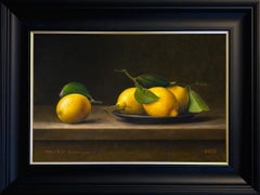 Fresh Juicy Lemons Still Life Painting, Oil on Canvas, 37x47 cm, original