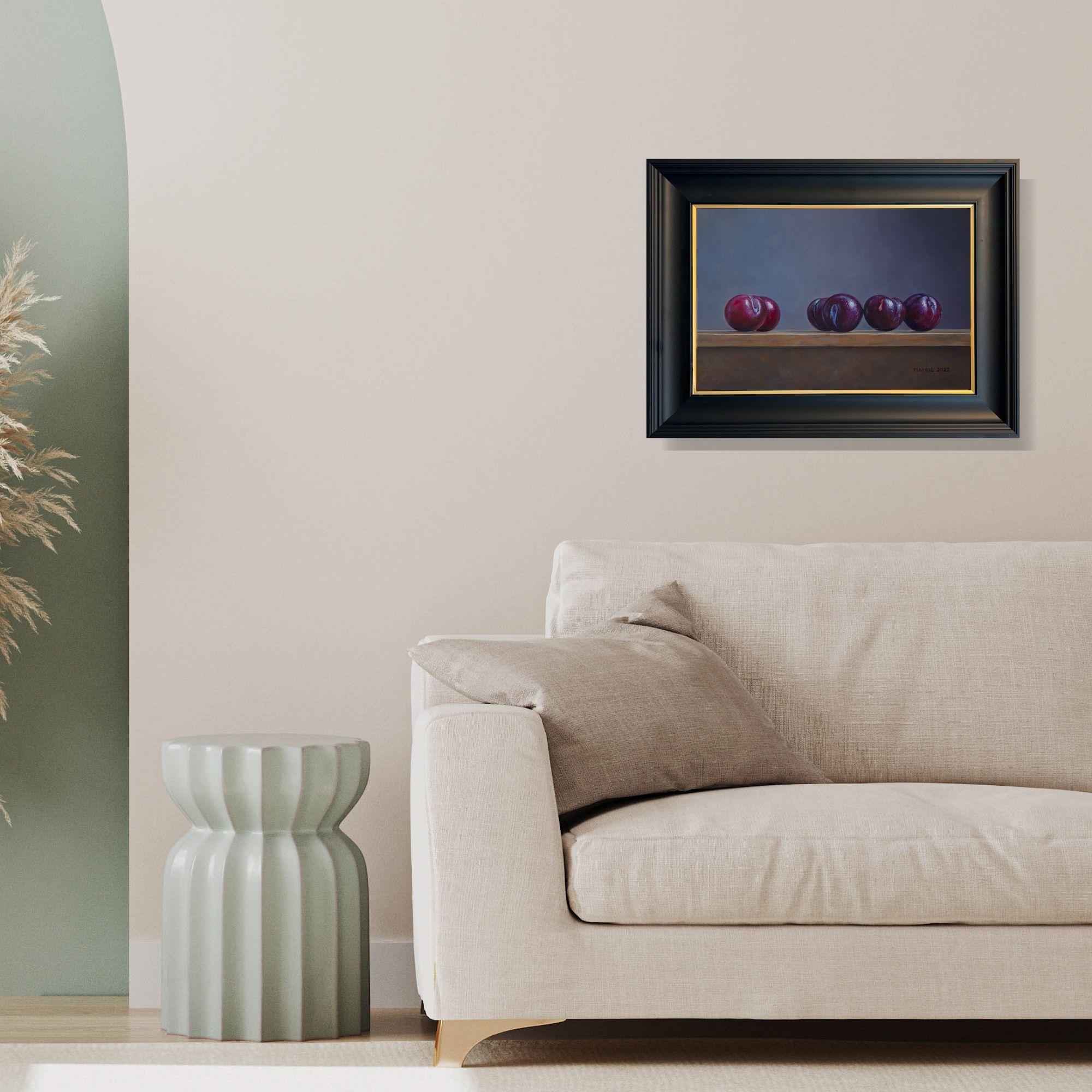 Purple Drops - original realism still life oil painting - contemporary art - Painting by Mayrig Simonjan