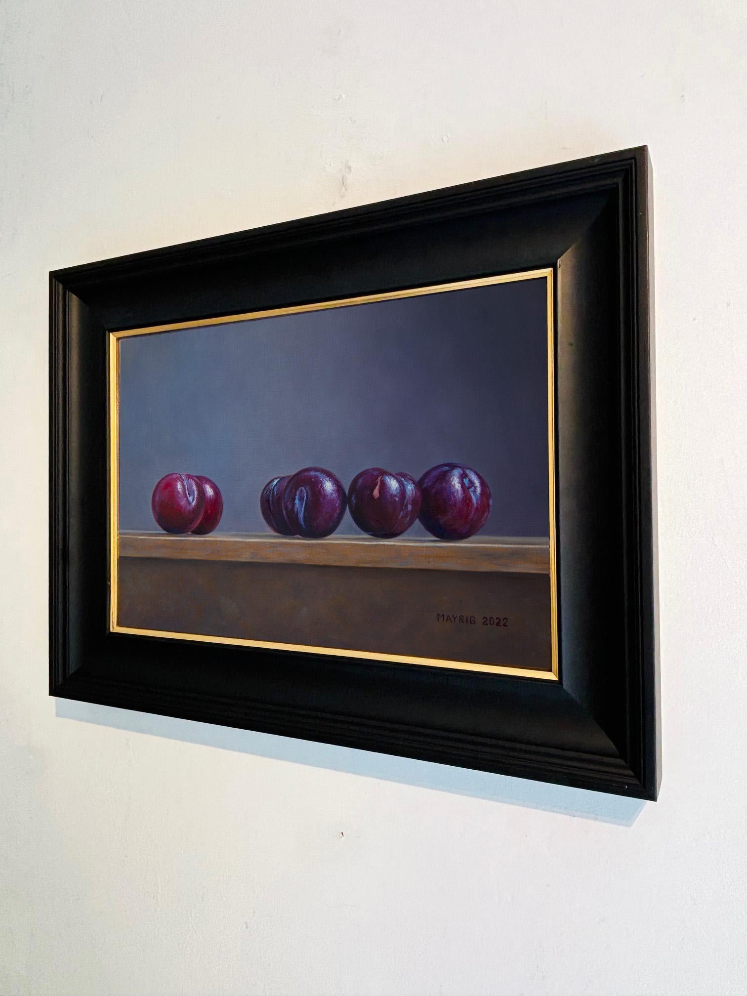 Purple Drops - original realism still life oil painting - contemporary art - Black Still-Life Painting by Mayrig Simonjan