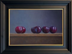Gouttes pourpres - peinture à l'huile de nature morte originale et réaliste - art contemporain