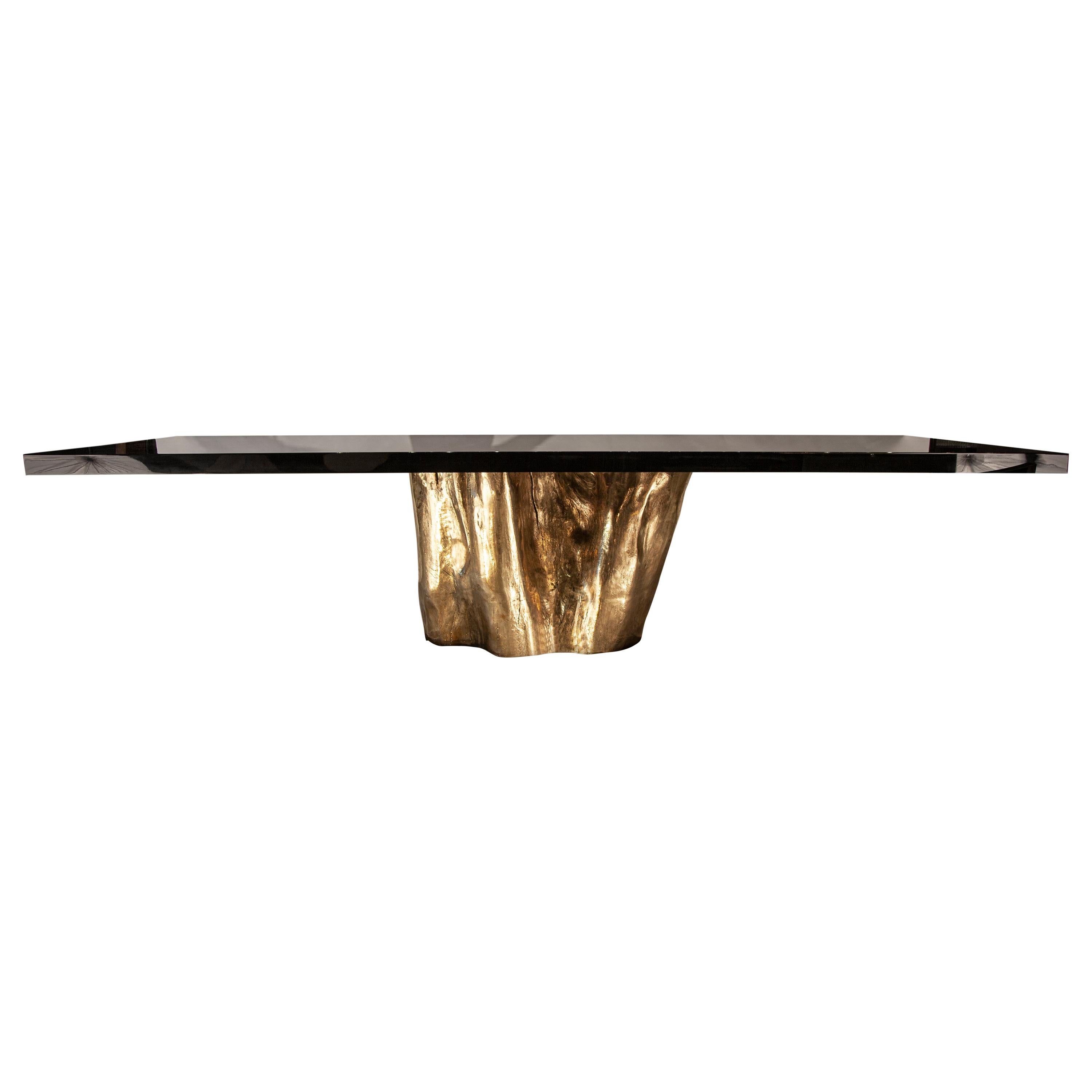 Mayson Dining Table:  Sculptural Cast Bronze with Piano Black Lacquer
