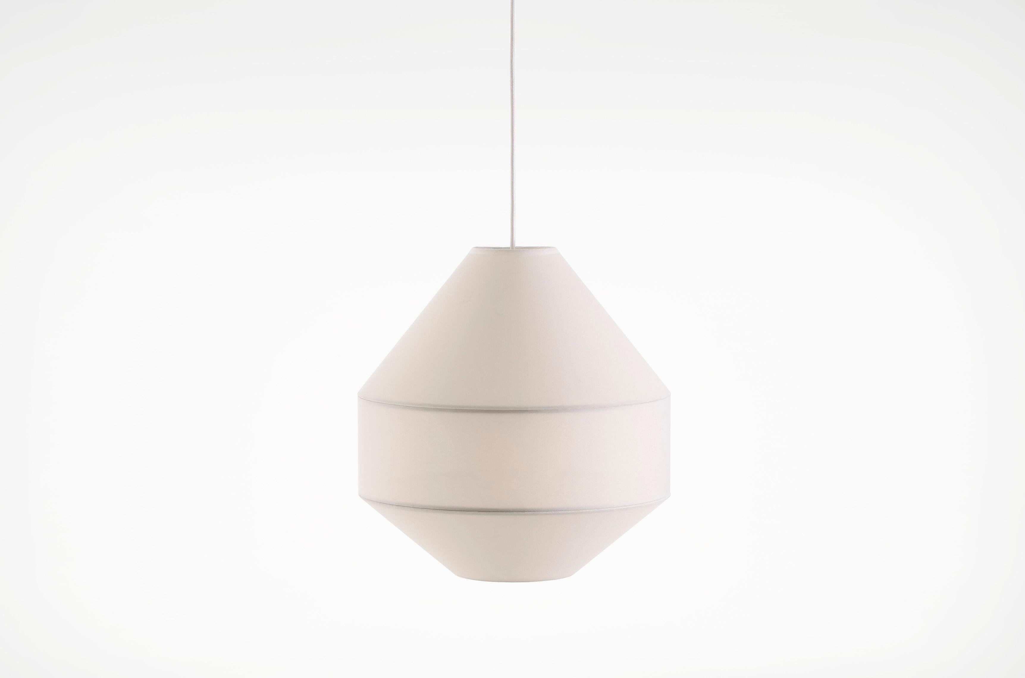 Mayu 01 Pendant Light by Coco Flip
Dimensions: D 38 x W 38 x H 40 cm
Materials: White mesh fabric on transparent backing. 
Weight: 1.2kg

Standard fixtures included
Pendants:
1 x 80mm Ø ceiling canopy (white)
Black also available on request
2 metres