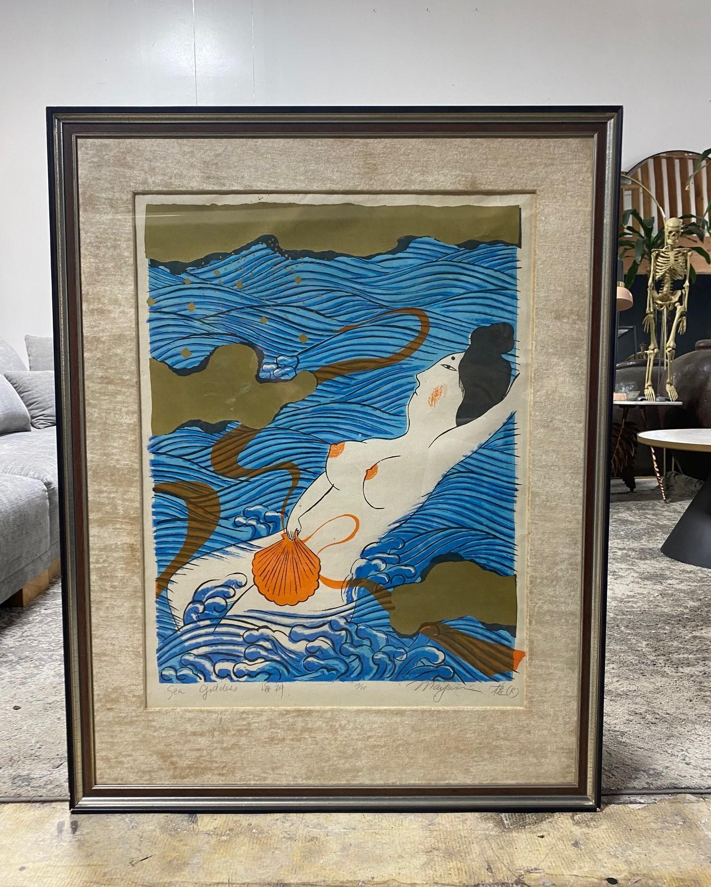 Mayumi Oda Signed Limited Edition Japanese Silkscreen Dyptich Prints Sea Goddess For Sale 5