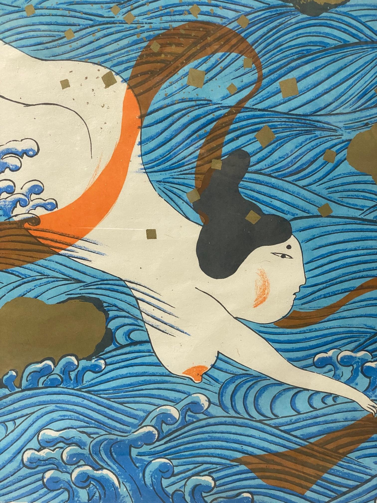 Mayumi Oda Signed Limited Edition Japanese Silkscreen Dyptich Prints Sea Goddess In Good Condition For Sale In Studio City, CA