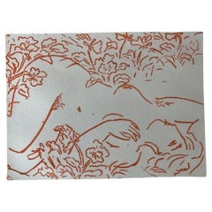 Mayumi Oda Signed "Pansies" Artist Proof Etching in Orange