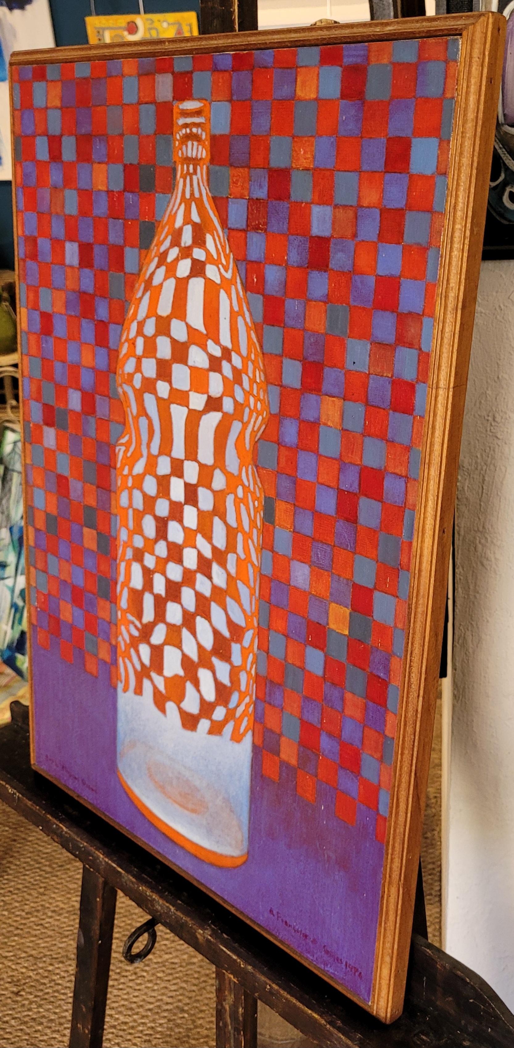 Still Life of a Bottle. Op Art. Acrylic on Canvas. For Sale 9