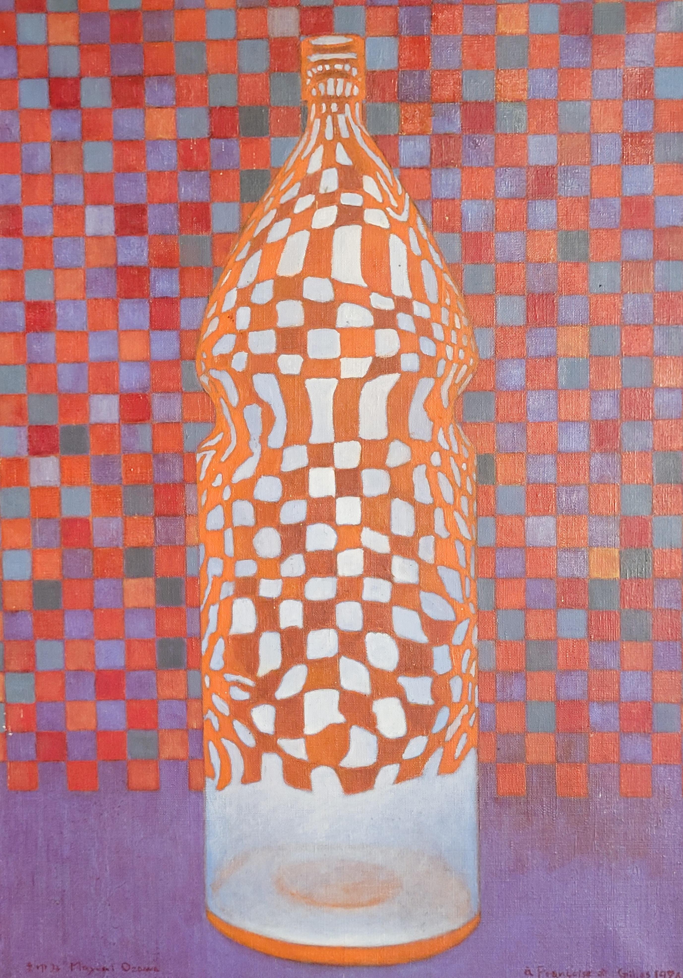 Still Life of a Bottle. Op Art. Acrylic on Canvas. - Painting by Mayumi Ozawa