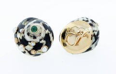 Maz 14 Karat Yellow Gold Natural Seashell Earrings with Pearls and Emerald