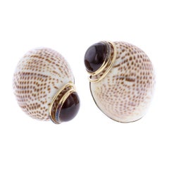 MAZ 14 Karat Yellow Gold Seashell and Garnet Earrings