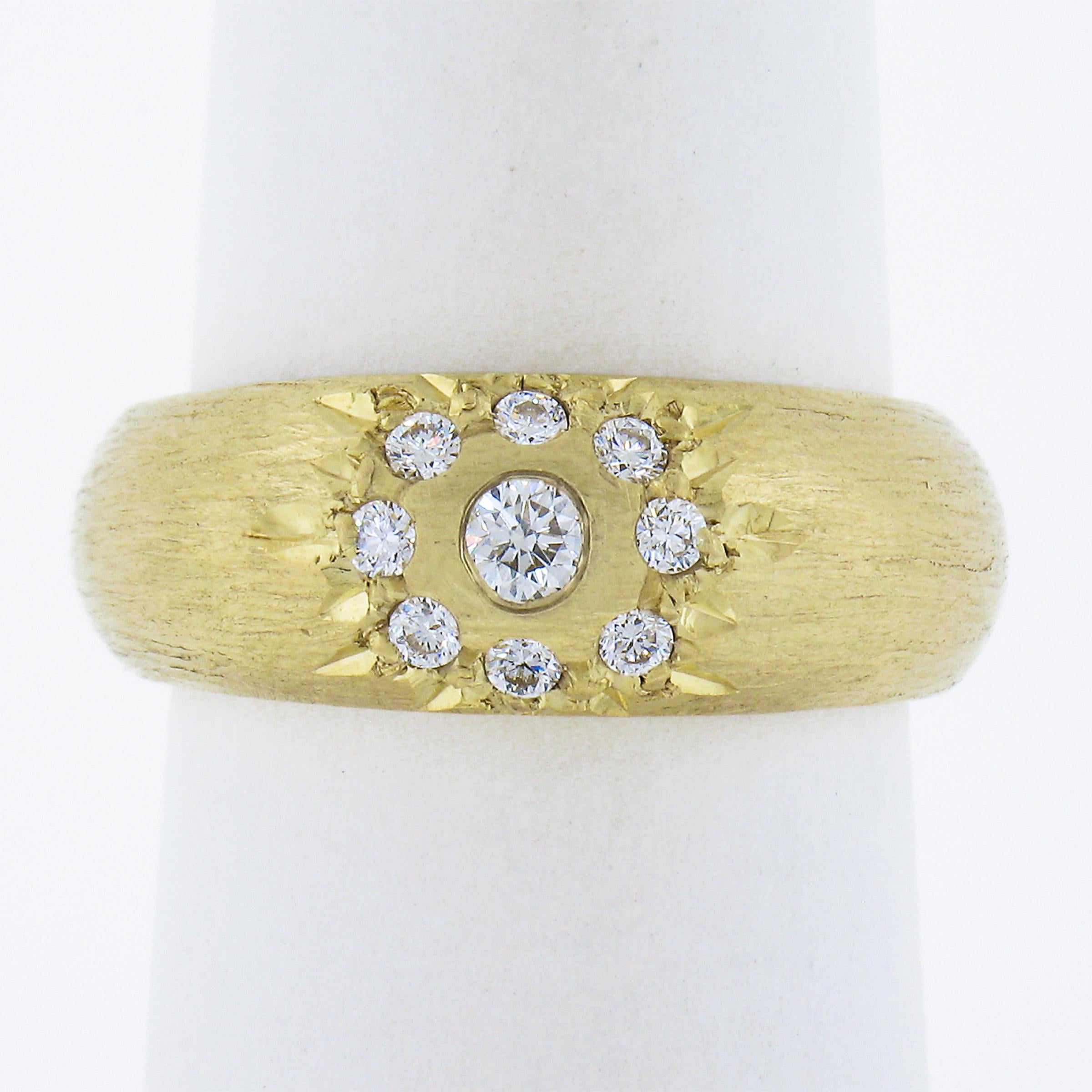 --Stone(s):--
(10) Natural Genuine Diamonds - Round Brilliant Cut - Star Pave Set - F/G Color - VS1/VS2 Clarity
Total Carat Weight:	0.27 (approx.)

Material: Solid 14k Yellow Gold 
Weight: 6.88 Grams
Ring Size: 6.0 (Fitted on a finger. we can NOT