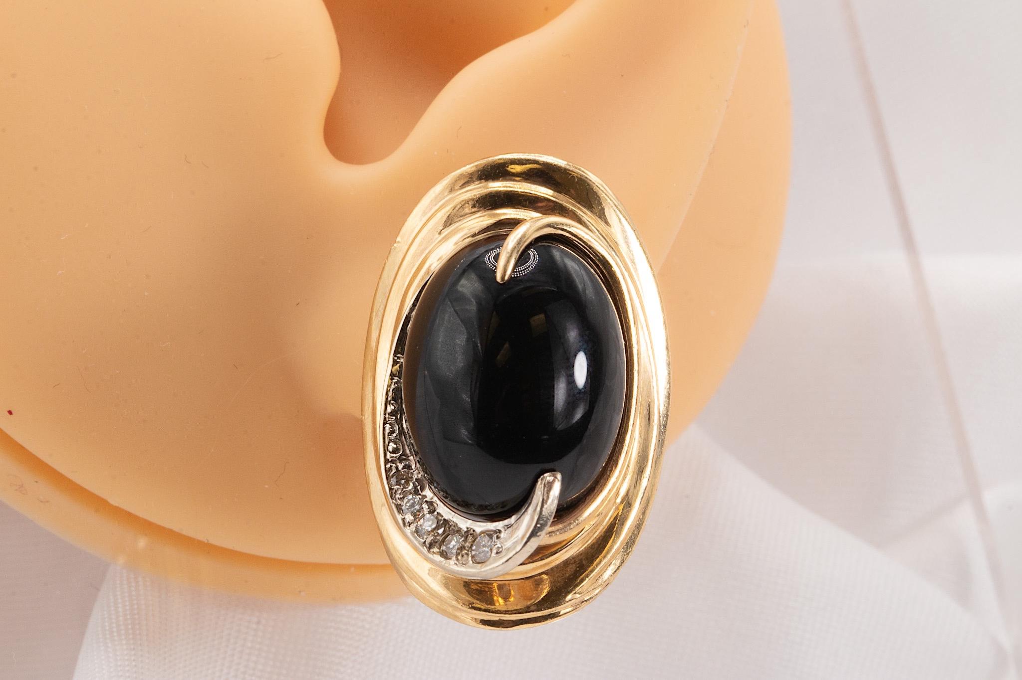 Maz 14k Gelbgold Onyx & Diamant Vintage Clip-On Ohrringe Damen im Angebot