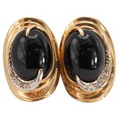 Maz 14k Gelbgold Onyx & Diamant Vintage Clip-On Ohrringe
