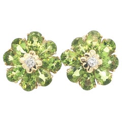 MAZ 14k Gelbgold Birne Peridot & Diamant Blume Runde Omega-Ohrringe