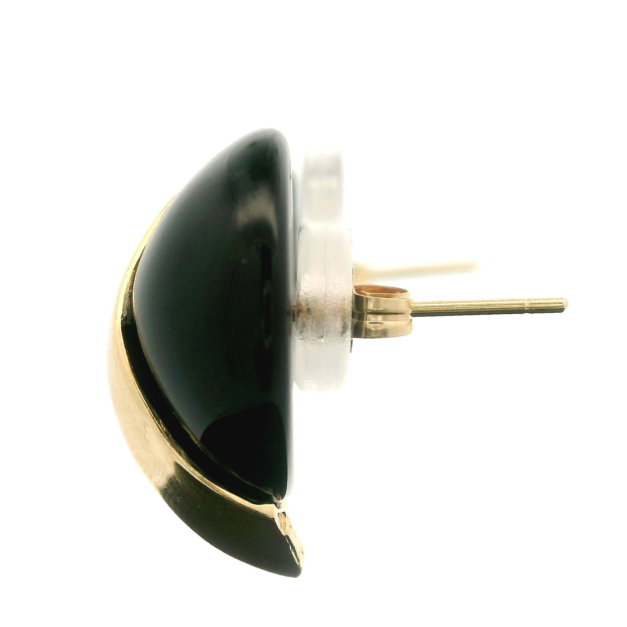 MAZ 14k Gelbgold Runde schwarze Onyx-Ohrringe mit Knopfleiste und Schmetterlingsrücken Damen im Angebot