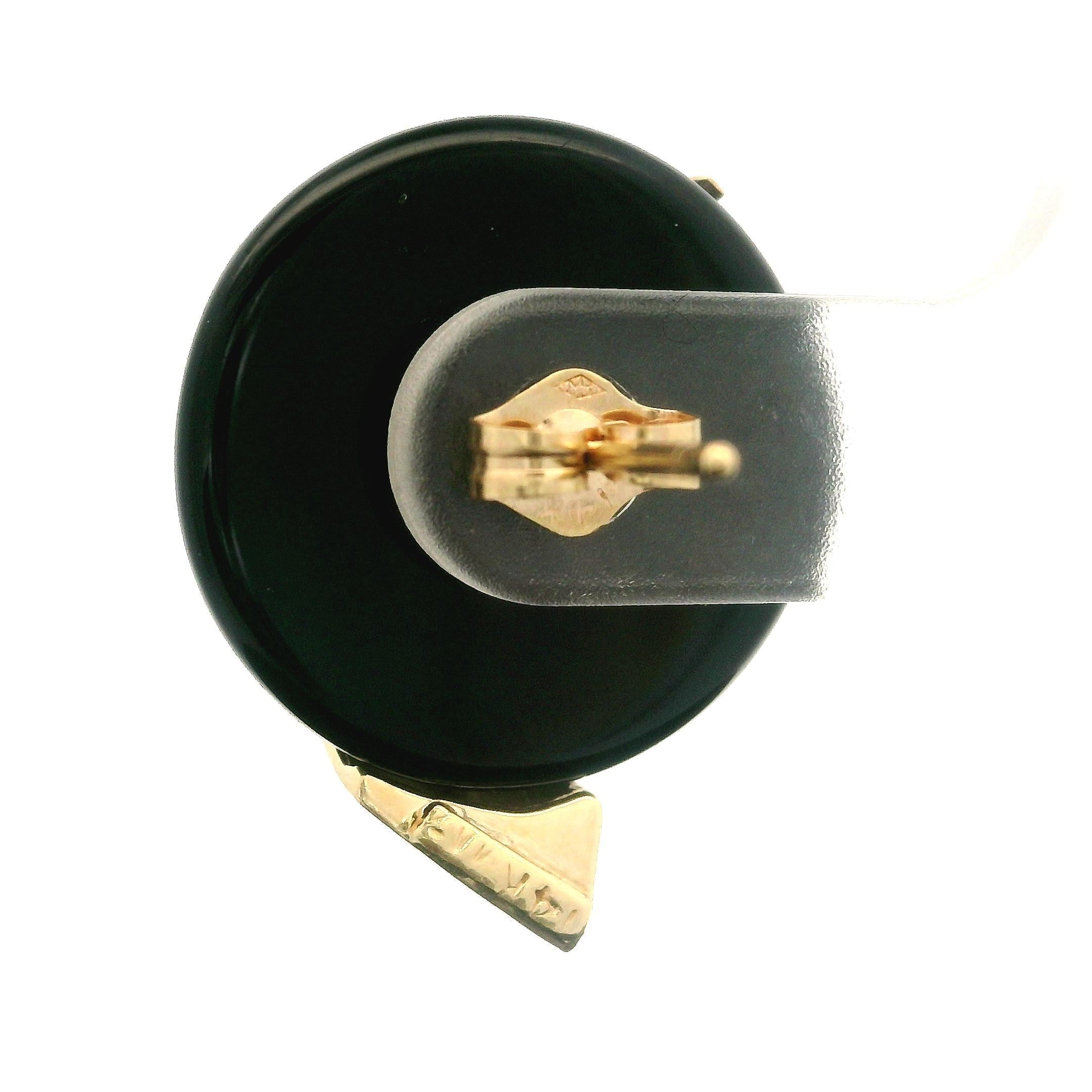 MAZ 14k Gelbgold Runde schwarze Onyx-Ohrringe mit Knopfleiste und Schmetterlingsrücken im Angebot 2