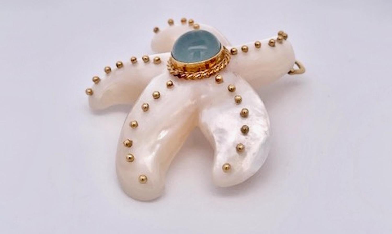 Maz 18K MOP Broche/Collar Aguamarina Estrella de Mar Modernista en venta
