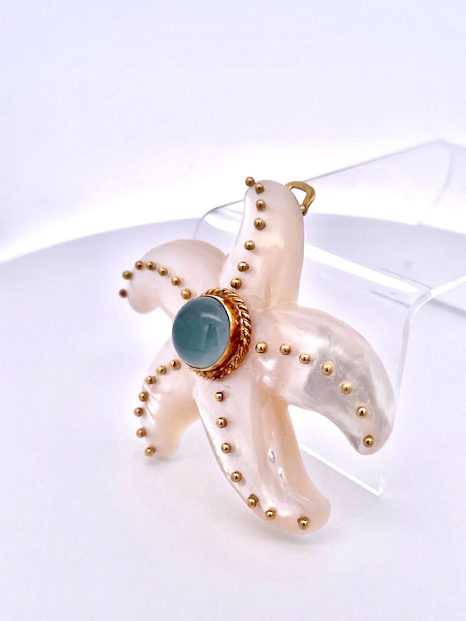 Maz 18K MOP Broche/Collar Aguamarina Estrella de Mar Corte redondo en venta