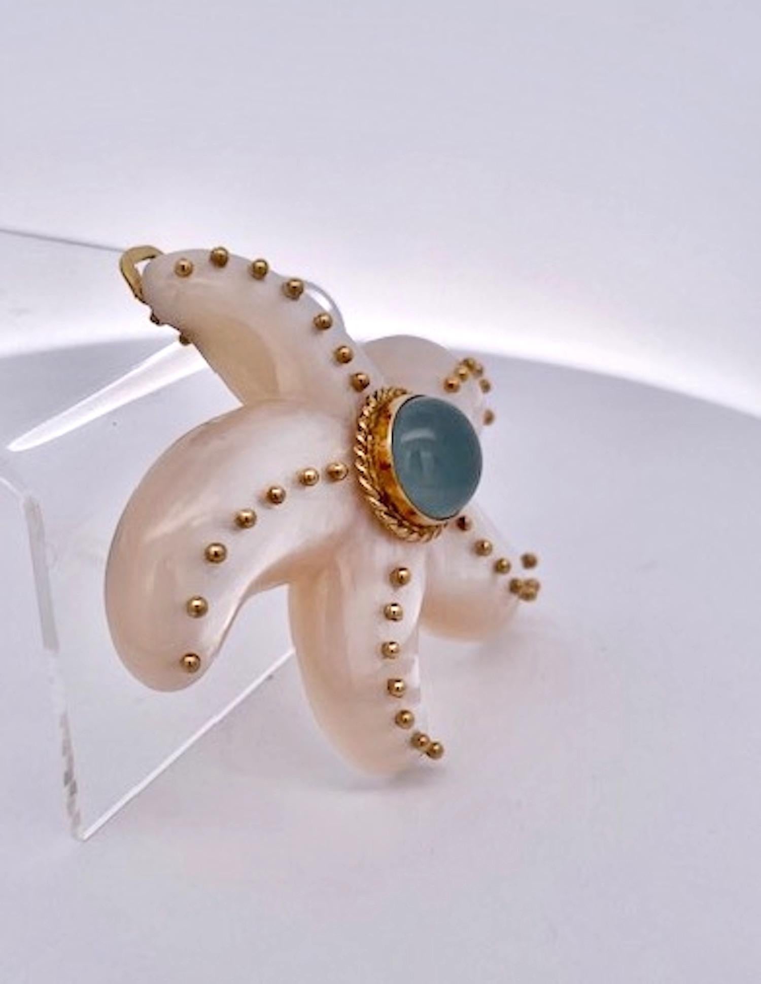 Maz 18K MOP Broche/Collar Aguamarina Estrella de Mar en Excelente estado para la venta en North Hollywood, CA