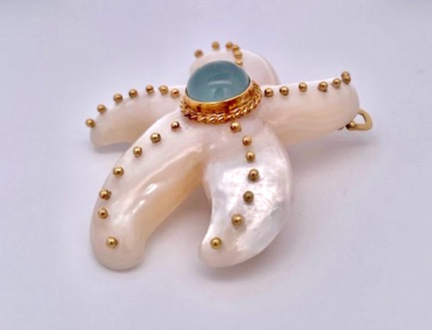 De las mujeres Maz 18K MOP Broche/Collar Aguamarina Estrella de Mar en venta