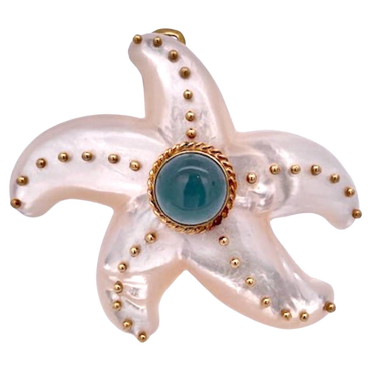 Maz 18K MOP Broche/Collar Aguamarina Estrella de Mar en venta