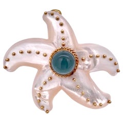 Maz 18K MOP Aquamarine Brooch/Necklace Starfish