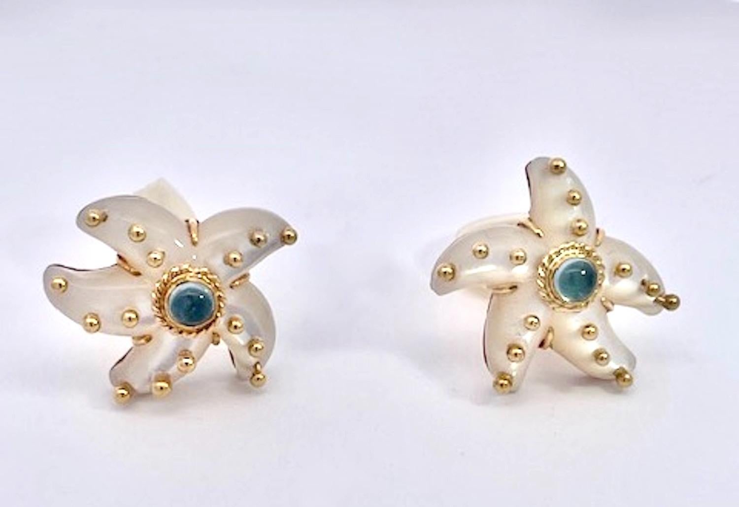 Maz 18K MOP Aquamarine Earrings 6