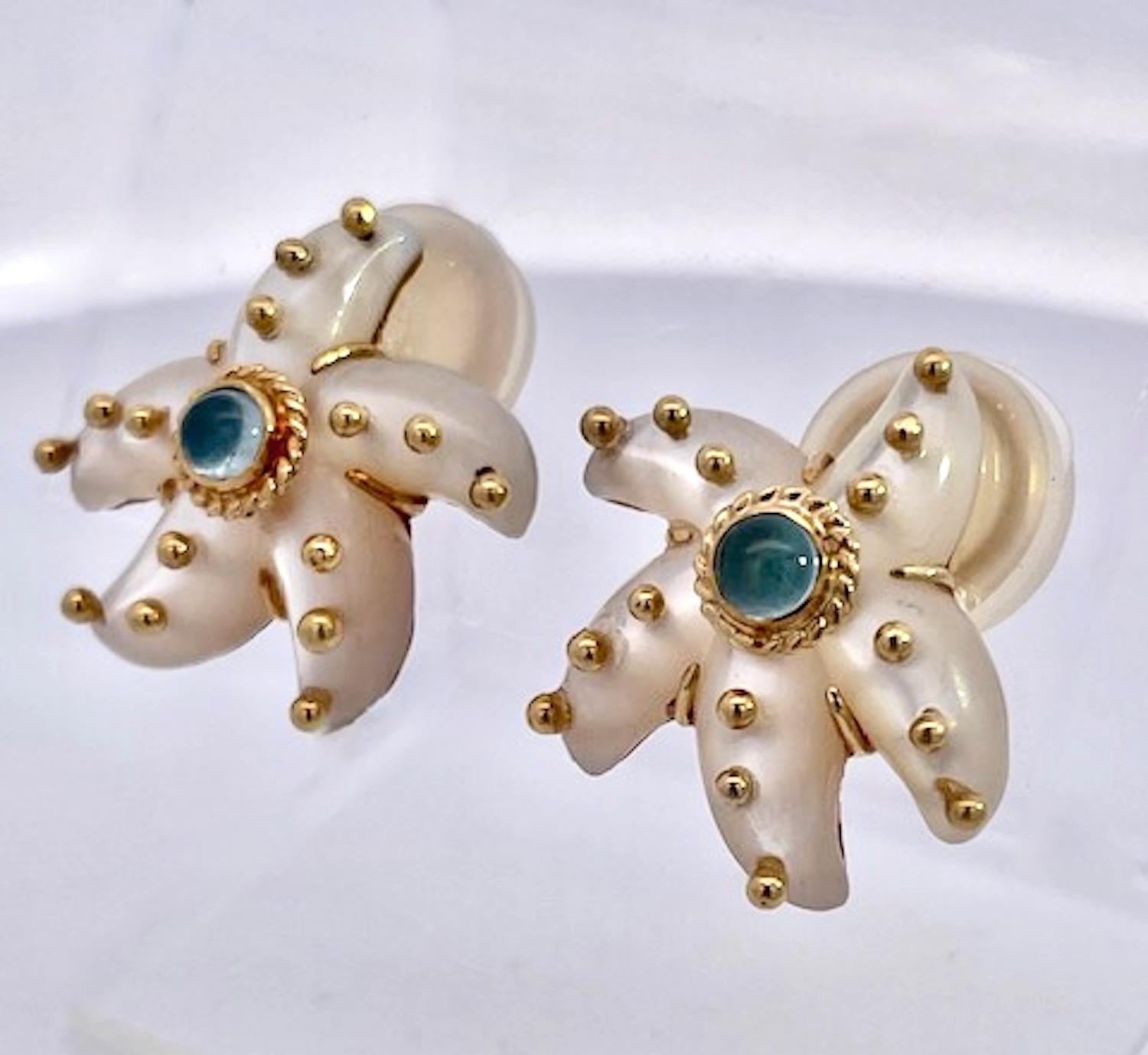 Artisan Maz 18K MOP Aquamarine Earrings