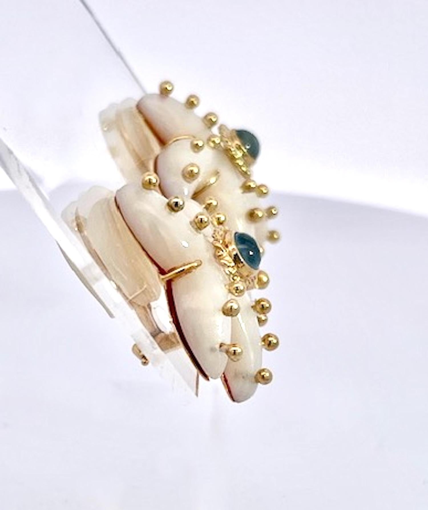 Maz 18K MOP Aquamarine Earrings In Excellent Condition In North Hollywood, CA