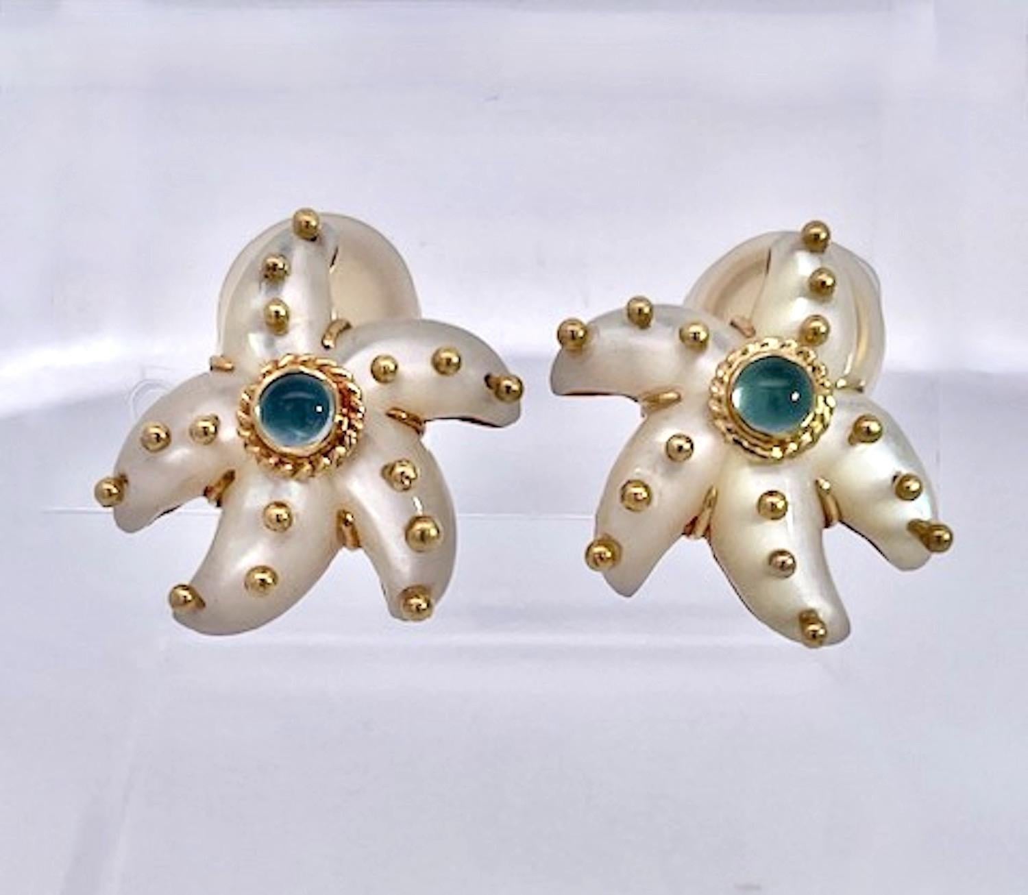 Maz 18K MOP Aquamarine Earrings 1