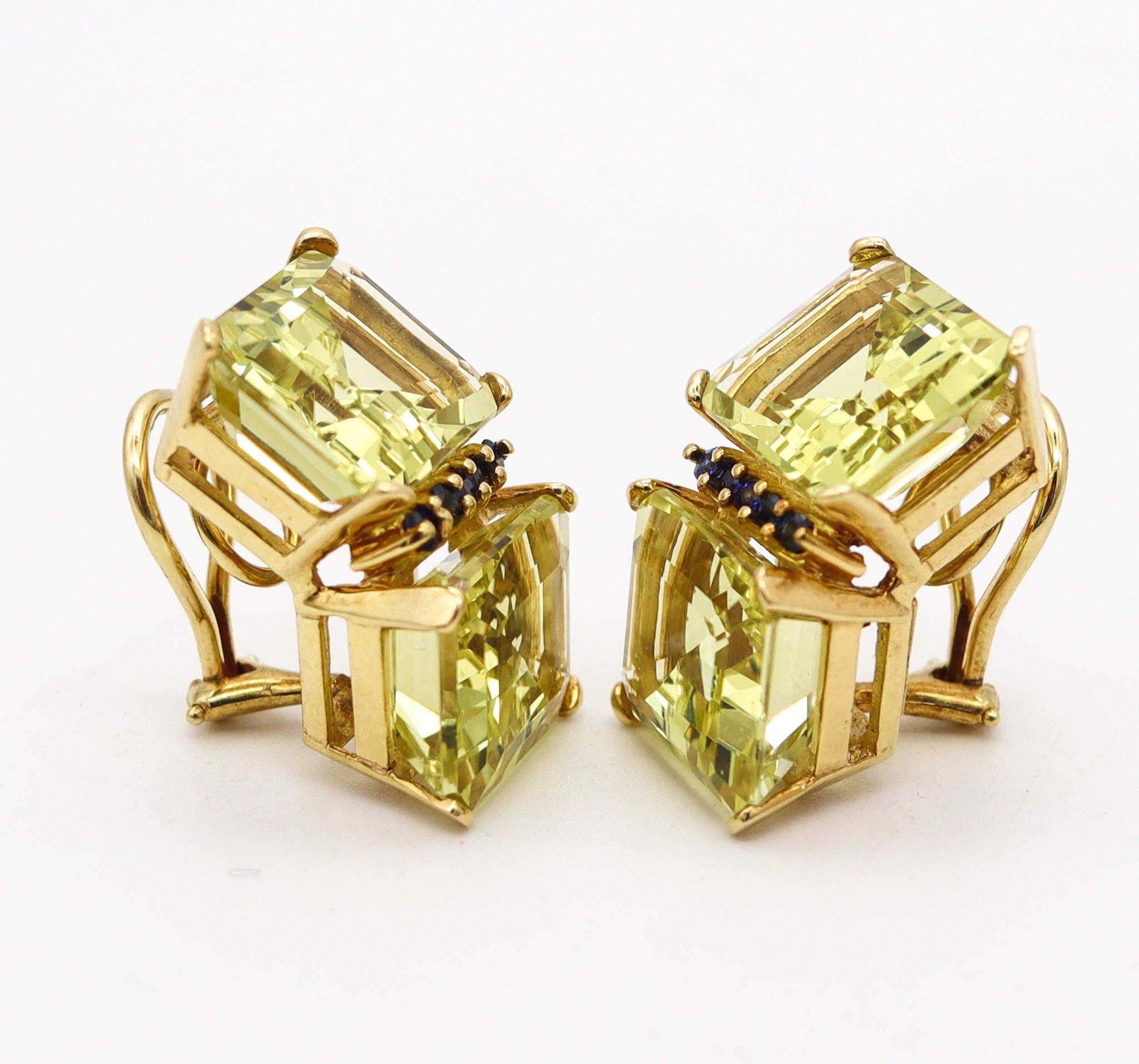 MAZ 1970 Bartholomew Mazza Moderne Ohrringe aus 14 Karat Gold Heliodor & Saphiren, MAZ (Modernistisch)