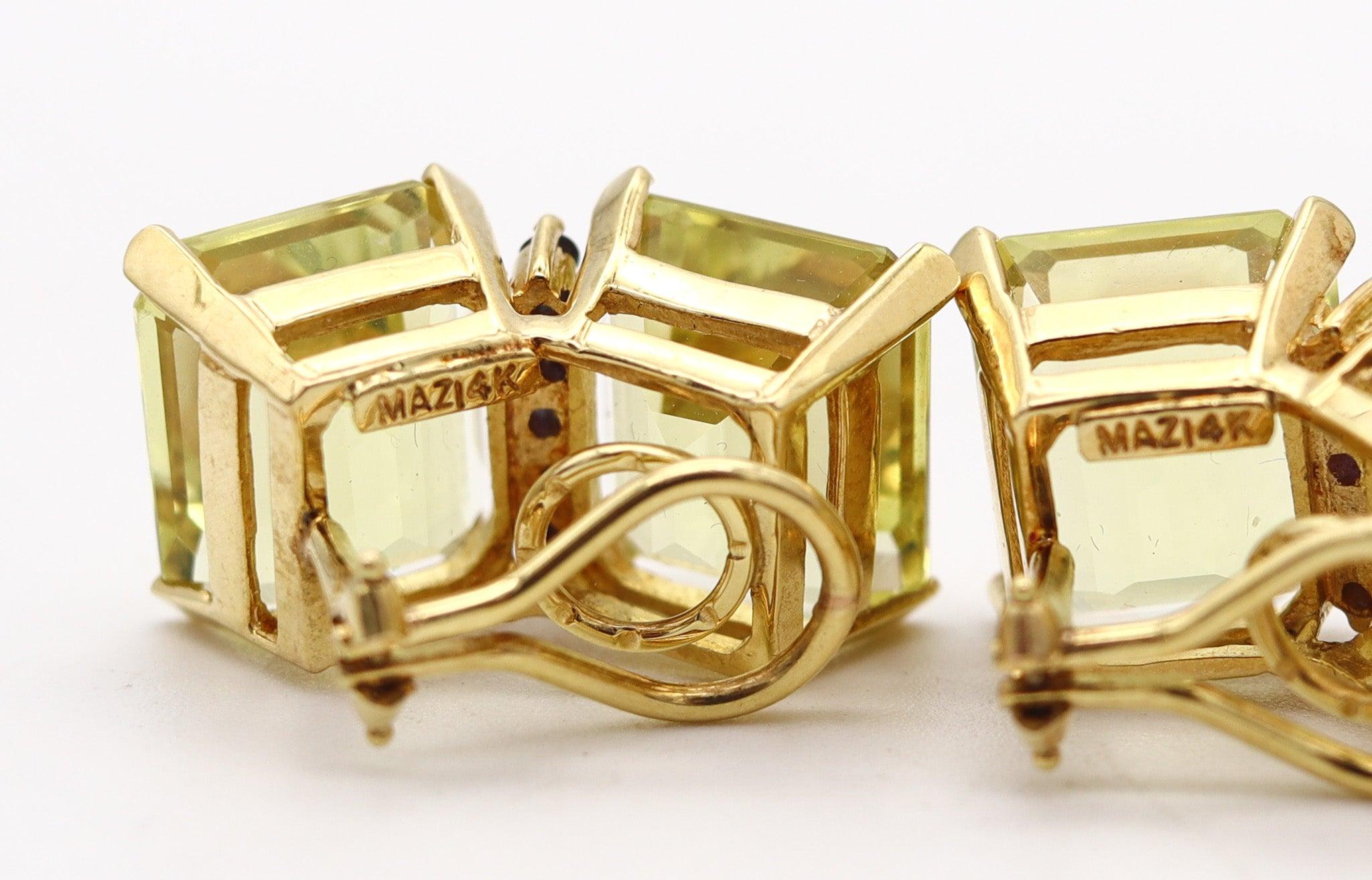 MAZ 1970 Bartholomew Mazza Moderne Ohrringe aus 14 Karat Gold Heliodor & Saphiren, MAZ (Rundschliff)