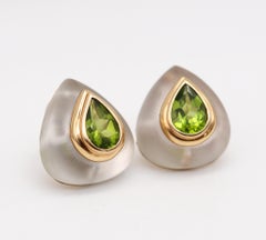 Maz 1970 Bartholomew Mazza Modernist Earrings in 14kt Gold Rock Quartz & Peridot