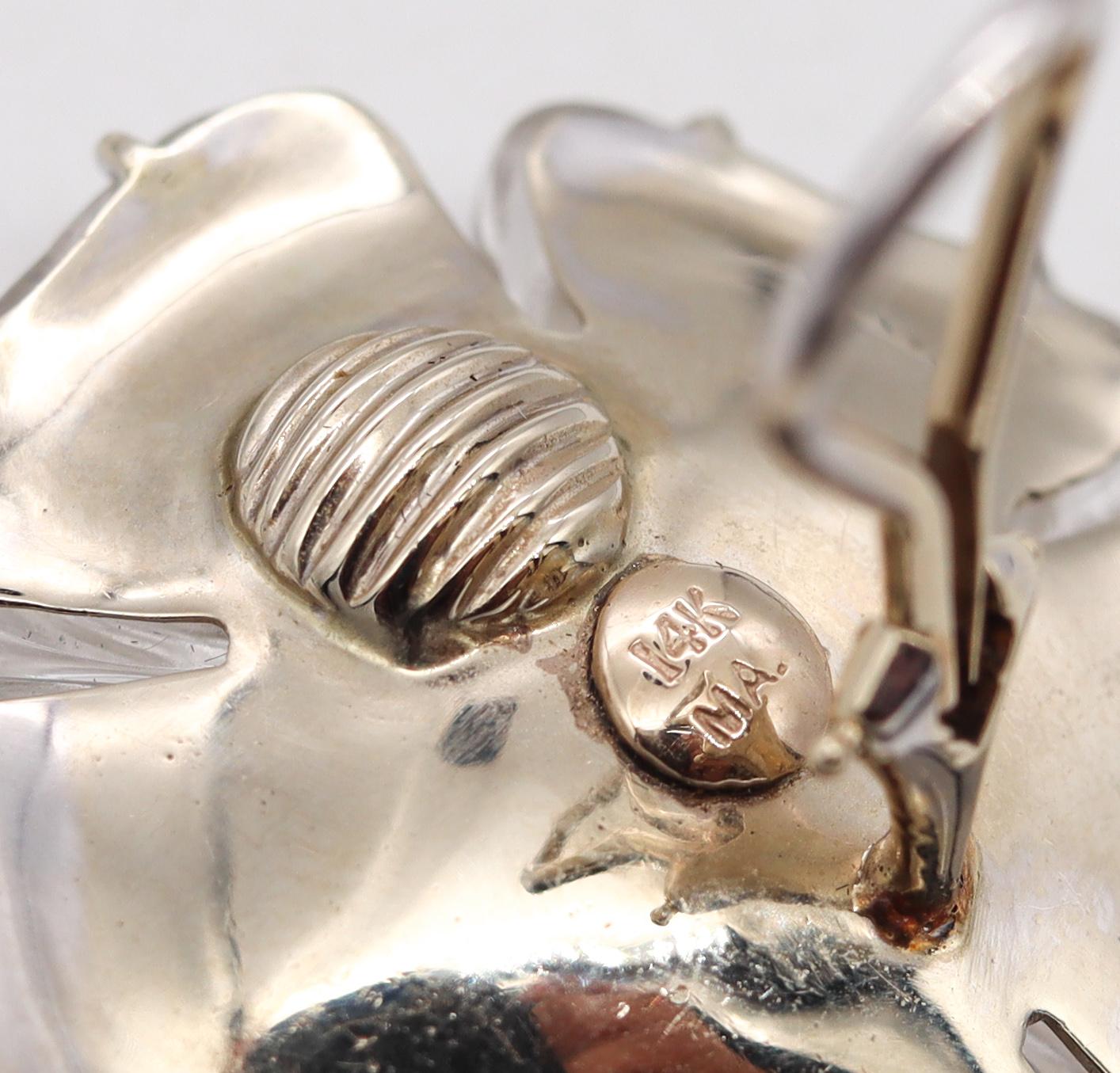 Maz 1970 Flower Earrings in 14Kt White Gold with 96.72 Ctw Rock Quartz & Diamond In Excellent Condition In Miami, FL