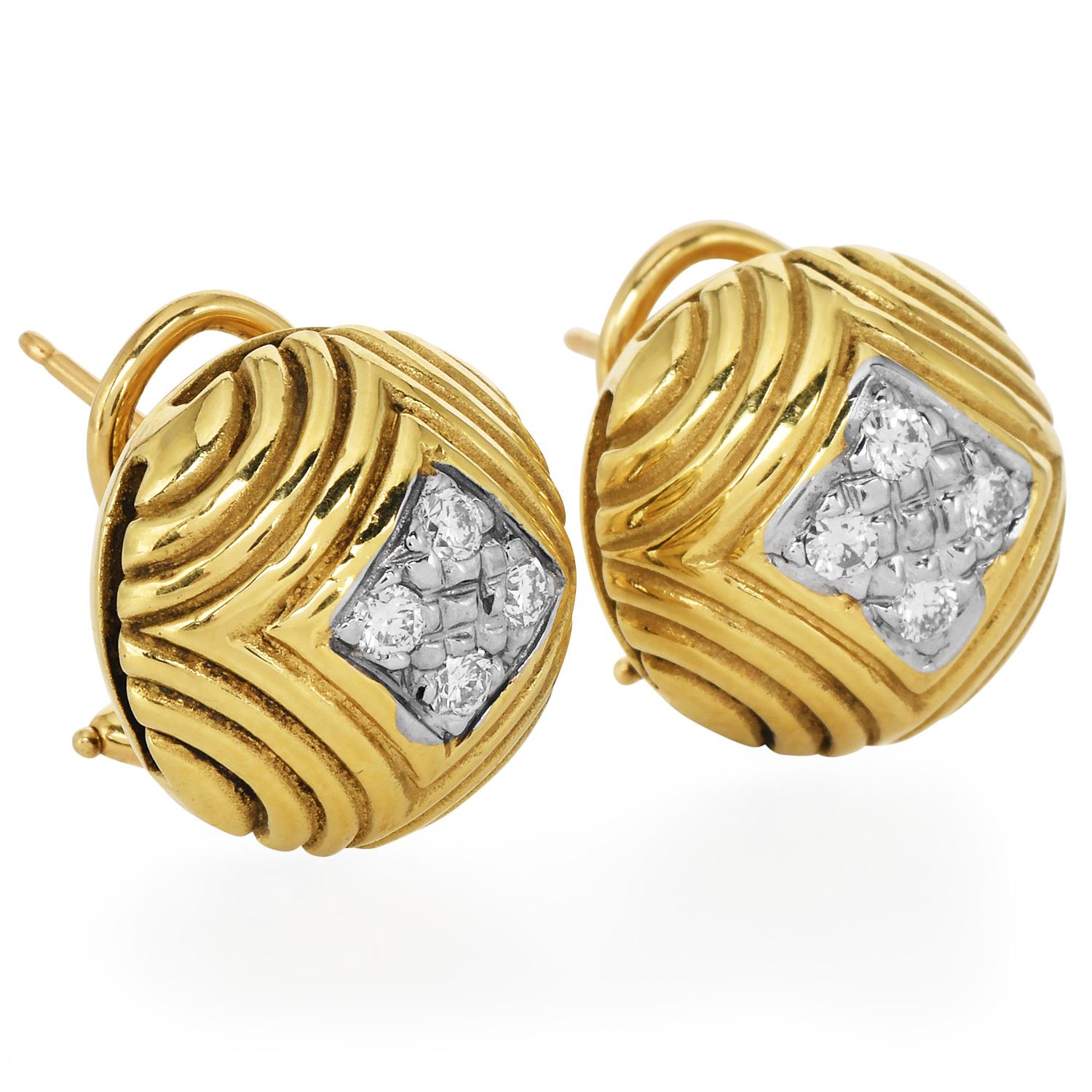 Orecchini a clip con diamante tondo in oro 18 carati Maz 1990s In condizioni ottime in vendita a Miami, FL