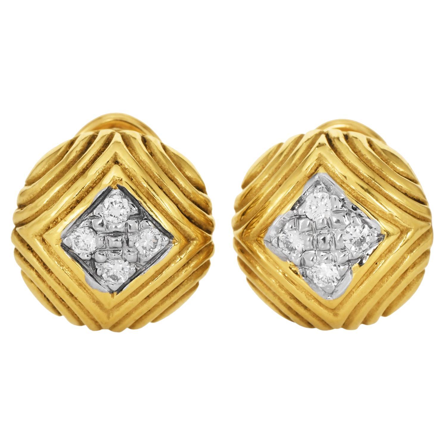 Orecchini a clip con diamante tondo in oro 18 carati Maz 1990s in vendita