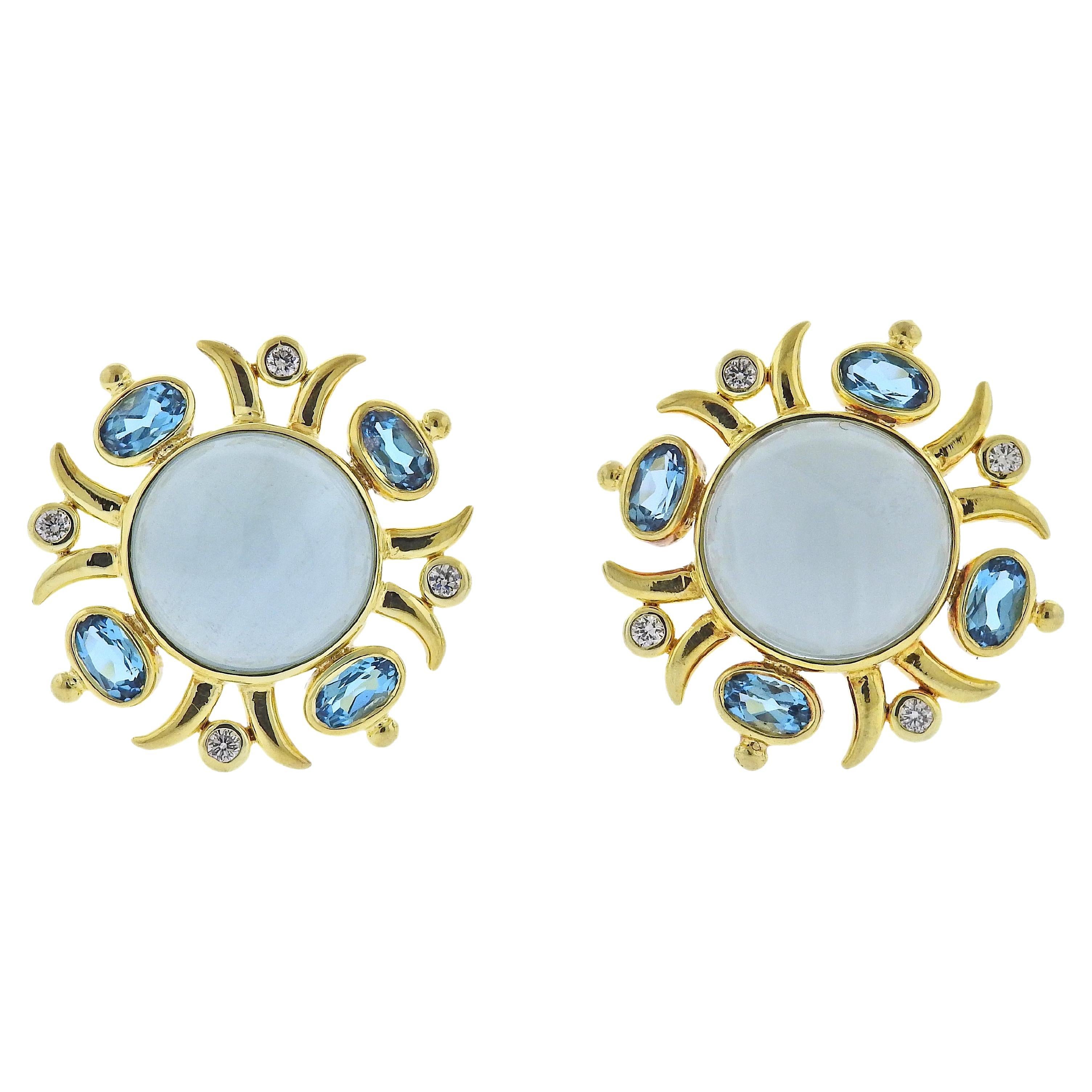 Maz Aquamarine Blue Topaz Diamond Gold Earrings For Sale