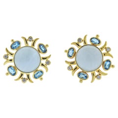 Maz Aquamarine Blue Topaz Diamond Gold Earrings