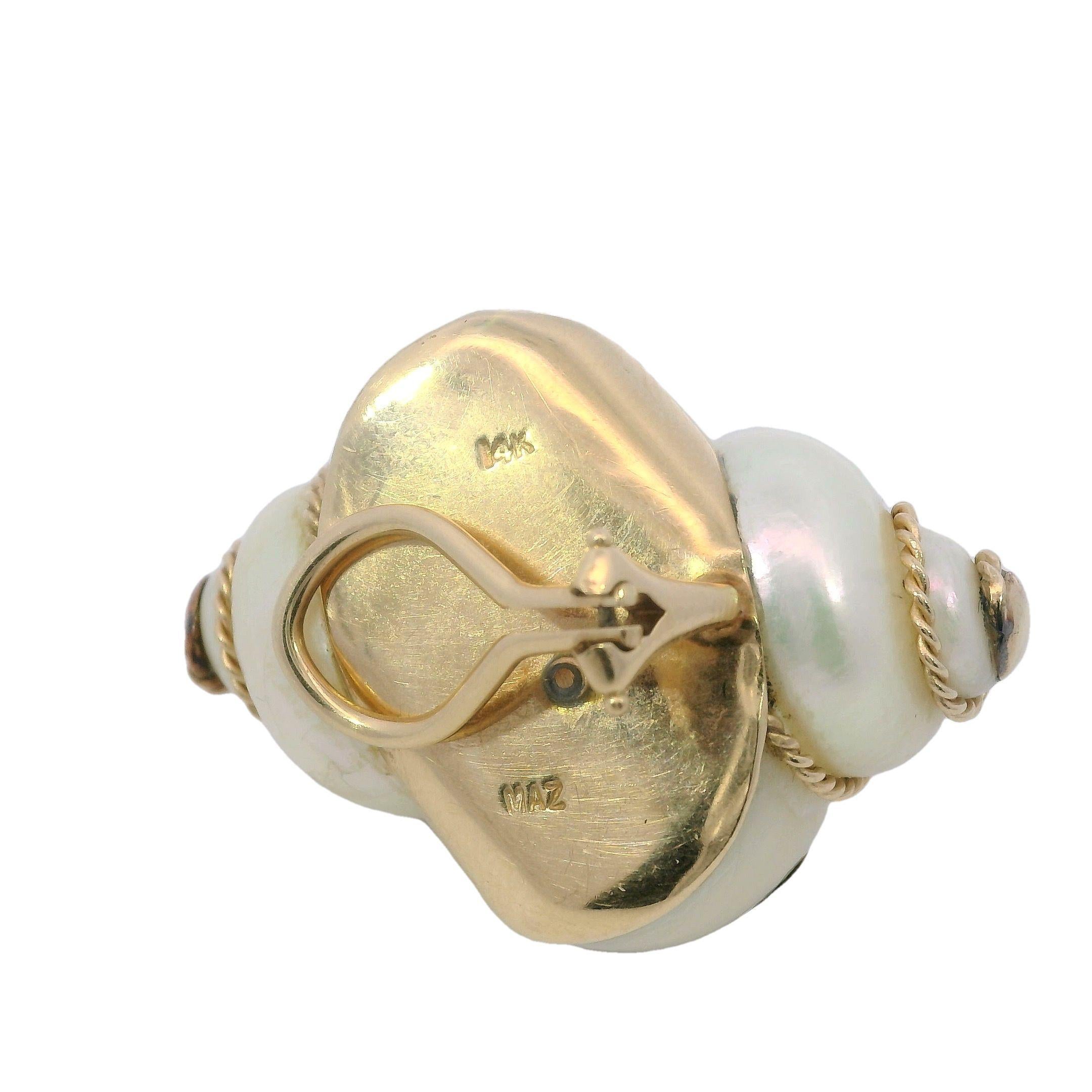 Maz Aquamarine Turbo Shell Clip On Earrings in 14K Gold 1