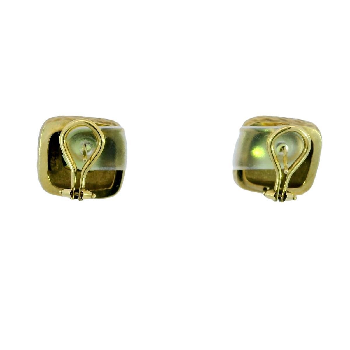 Modern Maz Peridot Bezel Set Cushion Cut Clip-On Earrings in 14K ~5.4ctw Designer For Sale